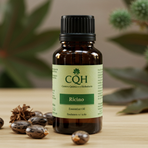 Aceite de ricino en frasco para uso cosmético y elaboración de productos naturales.